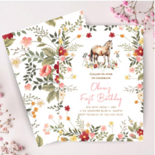 Horse Gallop on Girl 1st Birthday  Invitation