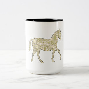 Horse - geometric pattern - beige and white. Two-Tone coffee mug