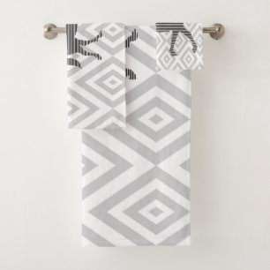 Horse - geometric pattern - black and grey. bath towel set