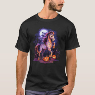 Horse Ghost Skull Face Spooky Jack o Lantern Girls T-Shirt