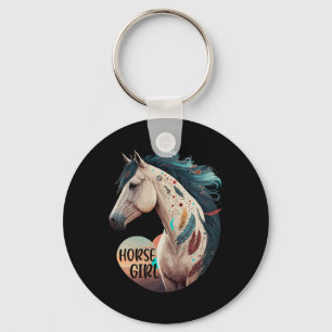 Horse Girl Bohemian Equestrian Portrait Horseback Key Ring