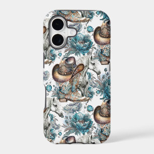Horse girl cowgirl pattern turquoise floral