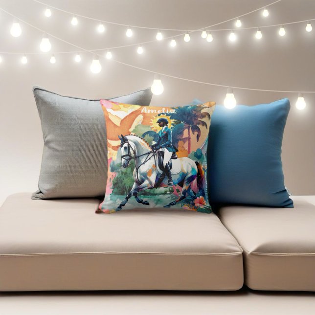 Horse Girl Equestrian Jamaica  Cushion (Customize this beautiful watercolor design for your favorite equestrian!)