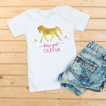 Horse girl gold and pink personalised name T-Shirt<br><div class="desc">Horse girl gold and pink personalised name t-shirt,  a custom gift for horse lovers,  equestrian gift,  cowgirls gifts,  gifts for girls</div>