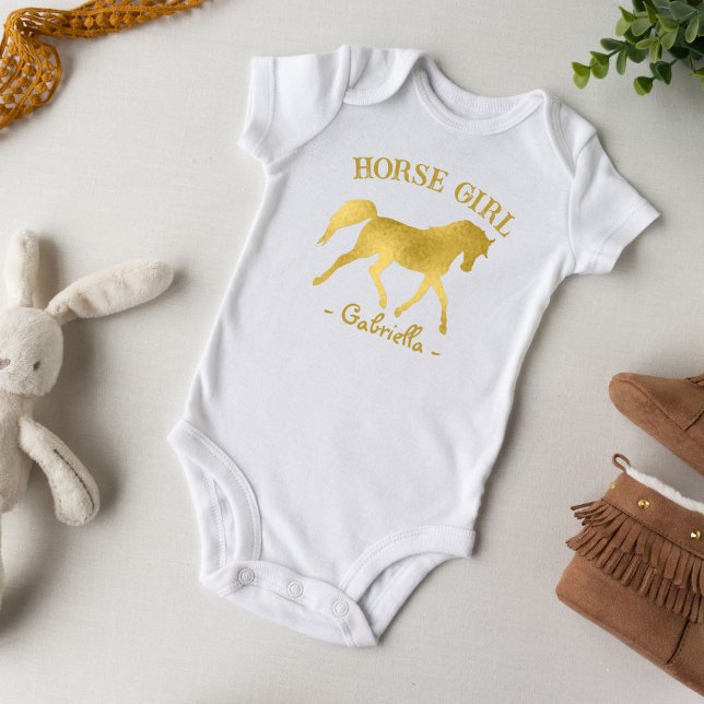 Horse girl golden horse baby shower baby gifts bodysuit (Creator Uploaded)