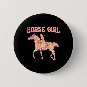Horse Girl - Horse Riding Horseback Rider Horses H 6 Cm Round Badge