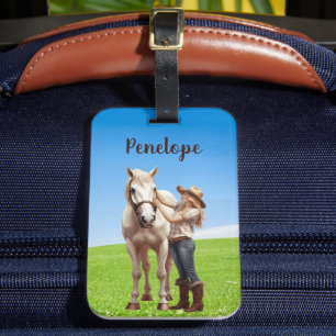 Horse Girl Horseback Riding Meadow Personalised Luggage Tag