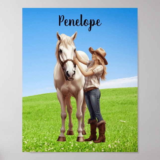 Horse Girl Horseback Riding Meadow Personalised Poster (Front)