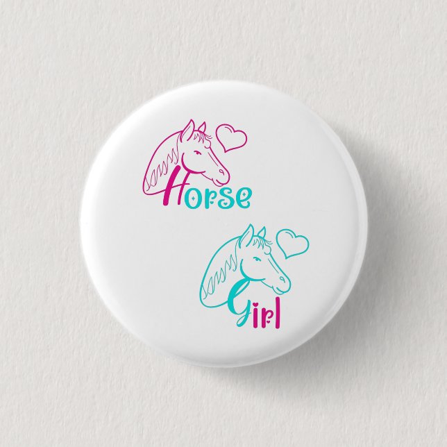 Horse Girl in Pink and Turquoise 3 Cm Round Badge (Front)