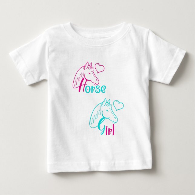 Horse Girl in Pink and Turquoise Baby T-Shirt (Front)