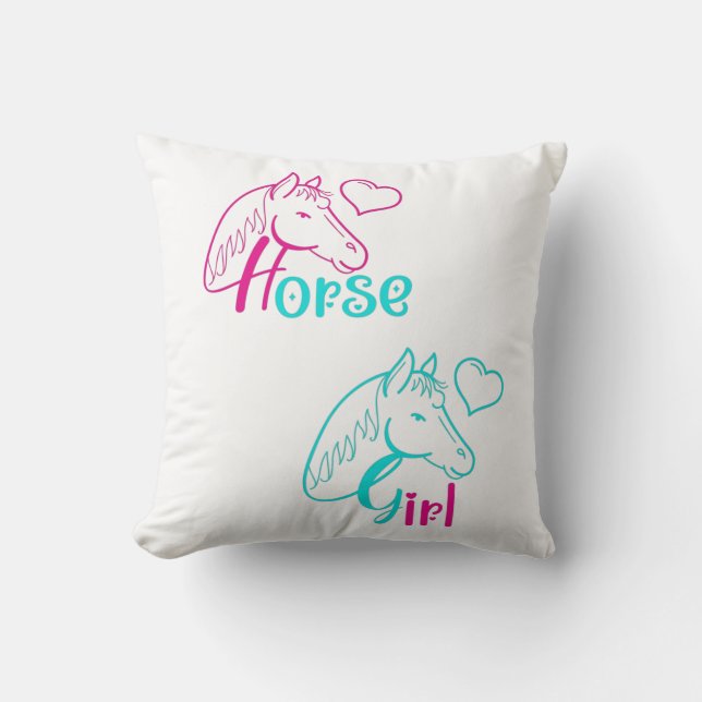 Horse Girl in Pink and Turquoise Cushion (Front)