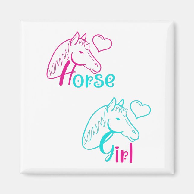 Horse Girl in Pink and Turquoise Magnet (Front)