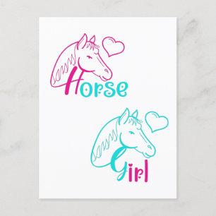 Horse Girl in Pink and Turquoise Postcard