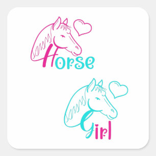 Horse Girl in Pink and Turquoise Square Sticker
