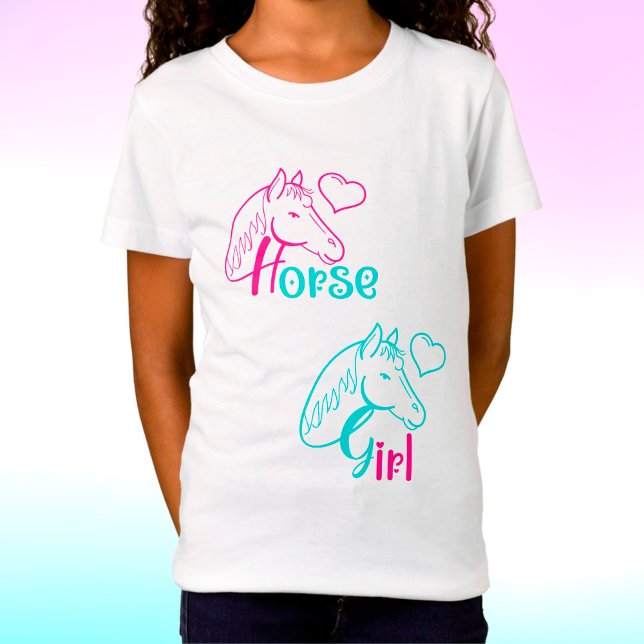 Horse Girl in Pink and Turquoise T-Shirt (Creator Uploaded)