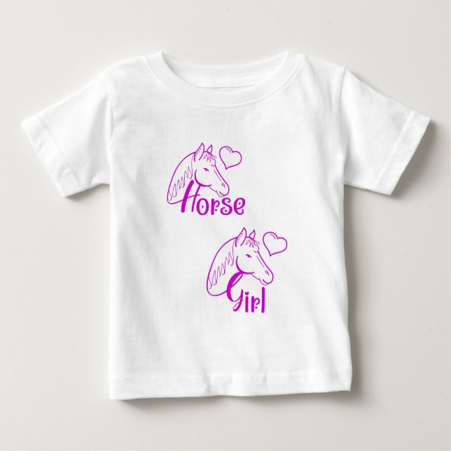 Horse Girl in Purple with Horse Head Font Baby T-Shirt (Front)