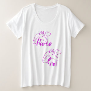 Horse Girl in Purple with Horse Head Font Plus Size T-Shirt