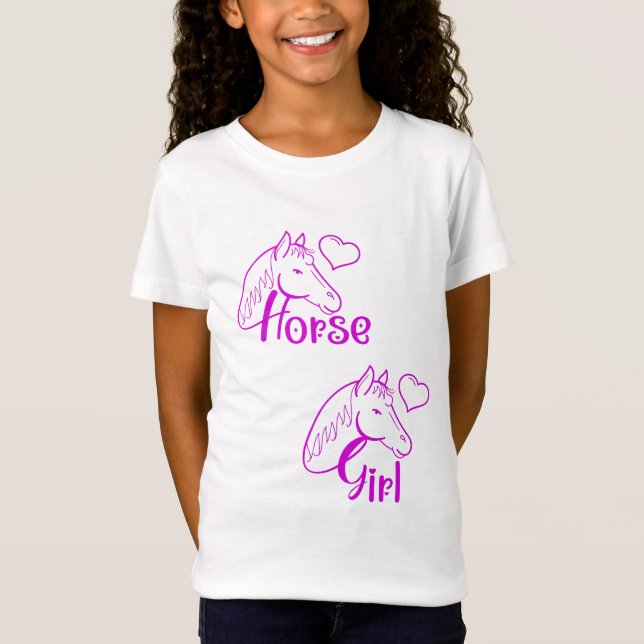 Horse Girl in Purple with Horse Head Font T-Shirt (Front)