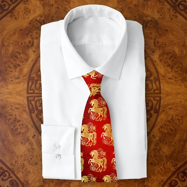Horse Gold Foil Red Chinese Lunar New Year 2026 Tie (Creator Uploaded)