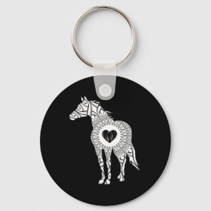 Horse Graphic White Equine Horseback Riding Gift Key Ring