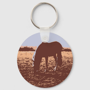 Horse Grazing Pop Art Key Ring