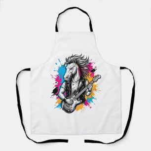 Horse Guitar Player Vintage Engraving T-Shirt Desi Apron