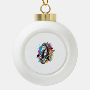Horse Guitar Player Vintage Engraving T-Shirt Desi Ceramic Ball Christmas Ornament