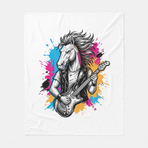 Horse Guitar Player Vintage Engraving T-Shirt Desi Fleece Blanket