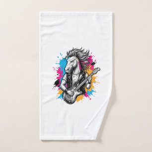 Horse Guitar Player Vintage Engraving T-Shirt Desi Hand Towel