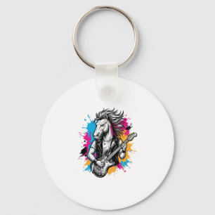 Horse Guitar Player Vintage Engraving T-Shirt Desi Key Ring