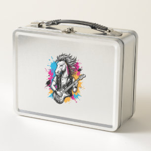 Horse Guitar Player Vintage Engraving T-Shirt Desi Metal Lunch Box