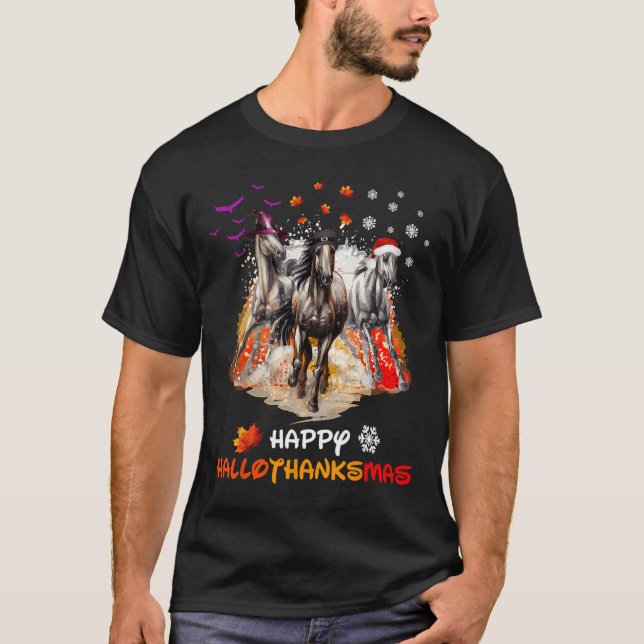 Horse Halloween And Merry Christmas Happy Hallotha T-Shirt (Front)