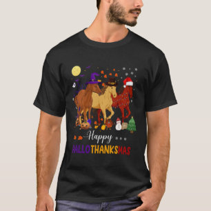 Horse Halloween Thanksgiving Christmas Happy Hallo T-Shirt