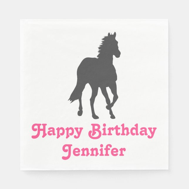 Horse Happy Birthday Equestrian Cute Pony Party Napkin (Front)