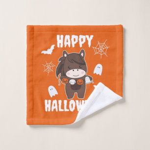Horse Happy Halloween Pumpkin Bat Costume Wash Cloth