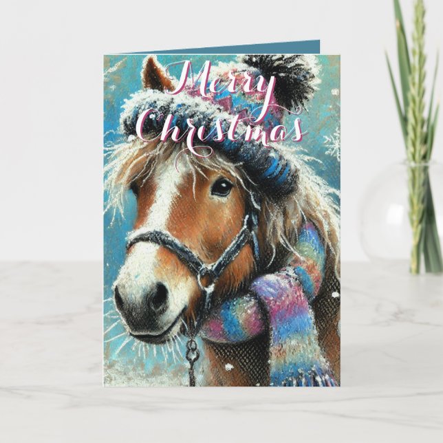Horse Hat Scarf Snowflakes Personalised Christmas Card (Front)