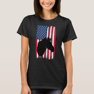 Horse Head Animal Silhouette American Flag Usa Pat T-Shirt