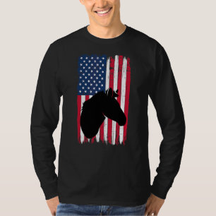 Horse Head Animal Silhouette American Flag Usa Pat T-Shirt