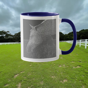 Horse Head Black and White Profile Portrait Art Mug