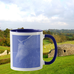 Horse Head Blue and White Art  Profile Portrait Mug
