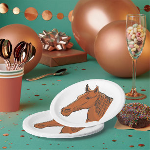 Horse Head Brown Farm Animal Paper Plate