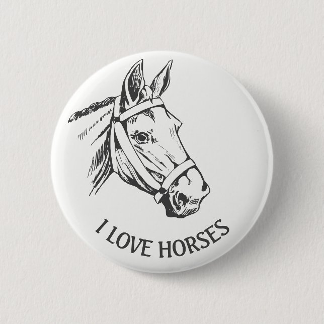 Horse-head drawing with harness 6 cm round badge (Front)