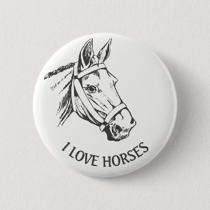 Horse-head drawing with harness 6 cm round badge