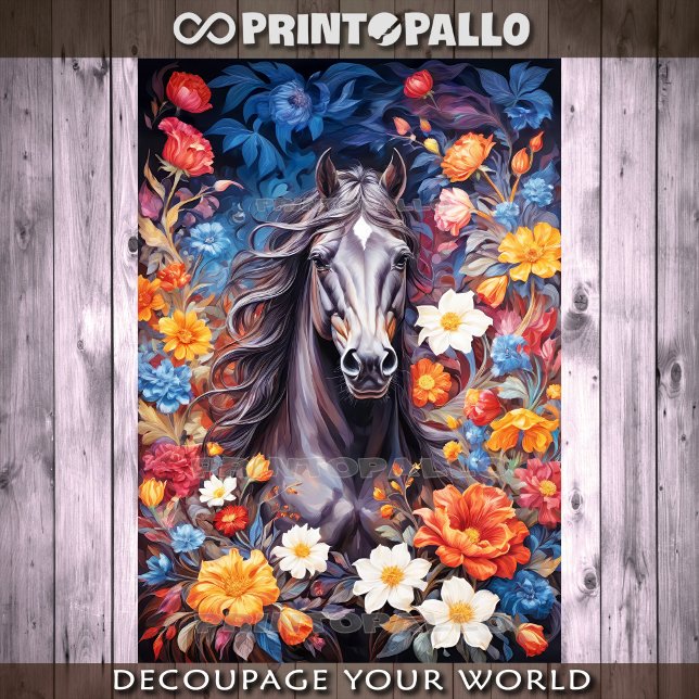 Horse head in surreal painting with jungle flowers tissue paper (Creator Uploaded)