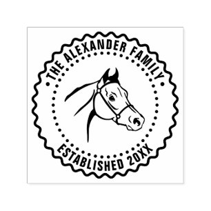 Horse Head Line Art FF Family Name Date Estd Self-inking Stamp