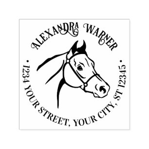 Horse Head Line Art Name Return Address Self-inking Stamp