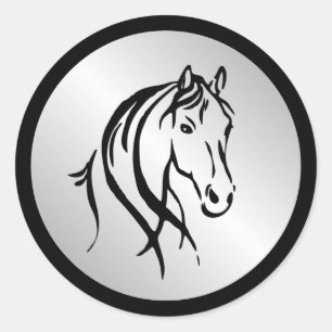 Horse Head on Silver Classic Round Sticker