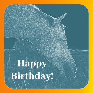 Horse Head Turquoise Happy Birthday  Square Sticker