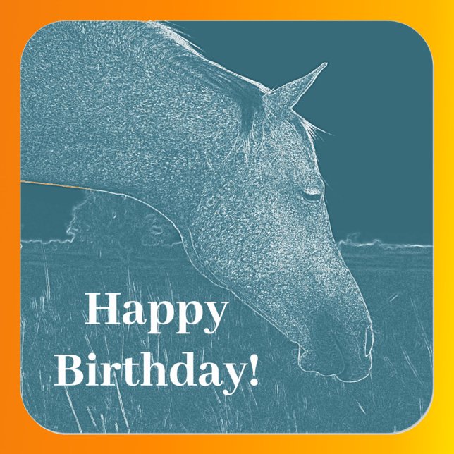 Horse Head Turquoise Happy Birthday  Square Sticker (Front with Background)