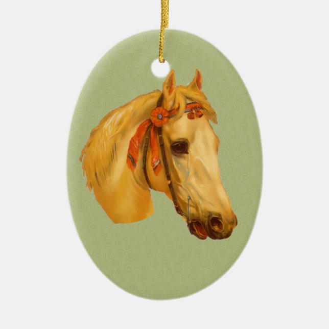 Horse Head Vintage Art Ornament (Front)